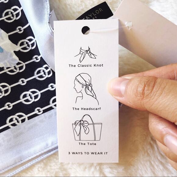 Ann Taylor Blue Floral Square Geo Pattern Scarf - Picture 3 of 9